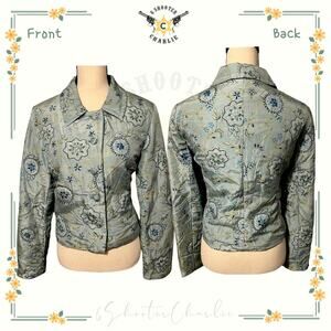 Judith Hart Collection Anastasia Artic Aqua Silk Sequin Floral Jacket Womens 14